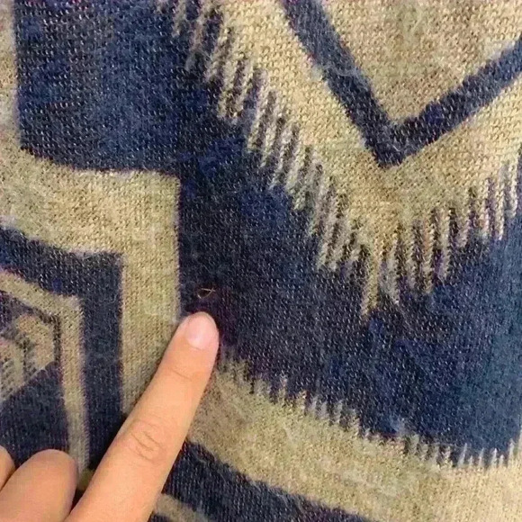 Mudd blue and tan Aztec shawl one size western cowgirlcore cowgirl * shedding - Picture 7 of 9